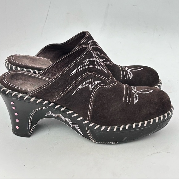 SONORA Western Style Suede Leather Mules Shoes Womens Size 6.5 Boho Cowgirl - Picture 3 of 11